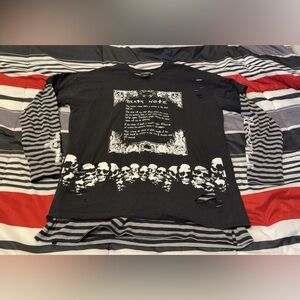 Black Skull Graphic Layered Long-Sleeve Tee